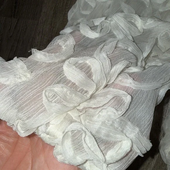 Loft Ivory Floral Appliqué Blouse Tie Back S - Picture 4 of 7